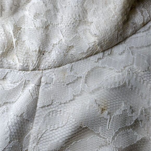 Vintage 50s Cream CottagecoreāFloral Lace Chantilly Maxi Tier Prom Dress / Sz: S - Picture 9 of 10